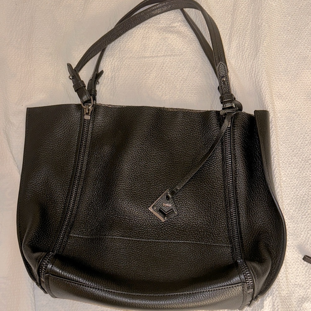 $298 BOTKIER LEATHER SOHO EXPOSED ZIP TRIM TOTE SHOULDER BAG BLACK/GUNMETAL
